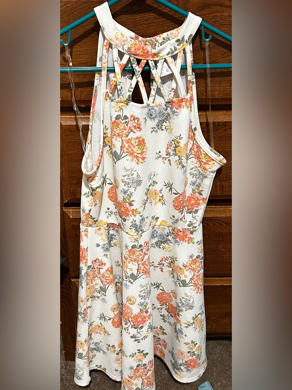 White Floral Halter Dress with Strappy Back